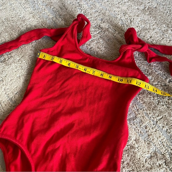 Angel Biba Ribbed Body Suit Tie Shoulder Straps Sleeveless Bright Red: Small - Picture 7 of 10